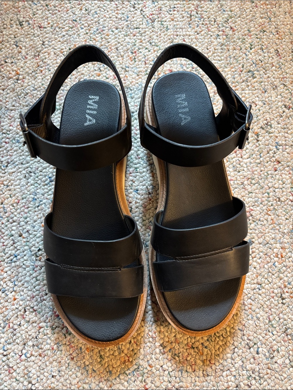 MIA Black Vegan Leather Platform Ankle-Strap Sandals Size 8 - Picture 2 of 5